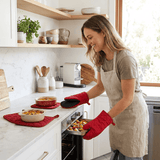 Darrahopens Home & Garden > Kitchenware > Oven Mitts & Pot Holders Red Heat Resistant Oven Mitts Set 1 Pair and 4 Pot Holders Quilted Cotton Kitchen Heat Protection Gloves and Pads Silver Coated Non Slip Baking Cooking Kitchen Accessories