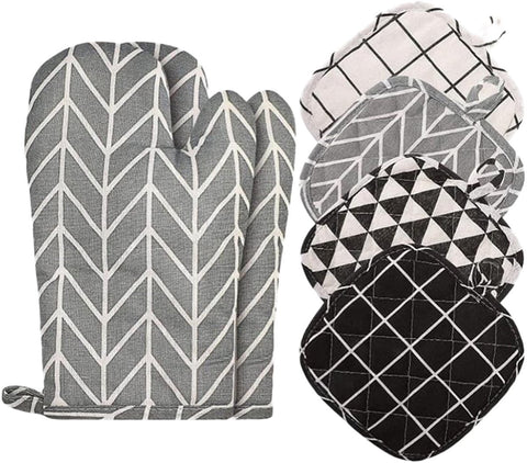 Darrahopens Home & Garden > Kitchenware > Oven Mitts & Pot Holders Set of 6 - Oven Mitts and Heat Resistant Mat - Microwave Gloves and Heat Resistant Oven Mat - Cooking Specific