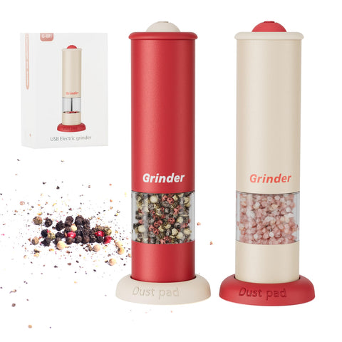 Darrahopens Home & Garden > Kitchenware > Salt & Pepper Shakers High-Performance USB-C Electric Pepper & Salt Grinder Set – Adjustable Coarseness, One-Touch Operation – Ceramic Grinding, Washable, Fast Charging – Kitchen Essential (Red & White)