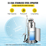 Darrahopens Home & Garden > Kitchenware > Salt & Pepper Shakers VEVOR 3.5Gal Stainless Steel Sprayer,l Set with 20" Wand& Handle& 3FT Reinforced Hose, Hand Pump Sprayer with Pressure Gauge&Safety Valve, Adjustable Nozzle Suitable for Gardening& Sanitizing
