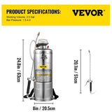 Darrahopens Home & Garden > Kitchenware > Salt & Pepper Shakers VEVOR 3.5Gal Stainless Steel Sprayer,l Set with 20" Wand& Handle& 3FT Reinforced Hose, Hand Pump Sprayer with Pressure Gauge&Safety Valve, Adjustable Nozzle Suitable for Gardening& Sanitizing