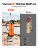 Darrahopens Home & Garden > Kitchenware > Salt & Pepper Shakers VEVOR Industrial Concrete Sprayer with Wheeled Cart, 14L Stainless Steel Sprayer, Heavy Duty Tri-Poxy Pump Sprayers, 52cm Wand, 1.2m & 3m Hoses, 2 Brass Nozzles for Construction, Lawn & Garden