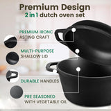 Darrahopens Home & Garden > Kitchenware > Skillets & Frying Pans 26cm 2-in-1 Cast Iron Dutch Oven & Skillet Set �C Pre-Seasoned Dual-Use Pot with Lid Fry Pan, Durable & Versatile Cookware