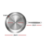 Darrahopens Home & Garden > Kitchenware > Skillets & Frying Pans 5-Star Chef 30cm Stainless Steel Frying Pan Uncoated Frypan with Tri-Ply Body Silver