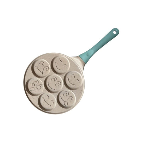 Darrahopens Home & Garden > Kitchenware > Skillets & Frying Pans Beige Smiley + Blue Handle (Gas Model) Non-Stick Pancake Pan - 7-Hole Fun Shapes Breakfast Griddle (27cm)