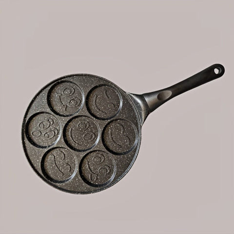 Darrahopens Home & Garden > Kitchenware > Skillets & Frying Pans Black Smiley + Black Handle (gas model) Non-Stick Pancake Pan - 7-Hole Fun Shapes Breakfast Griddle (27cm)