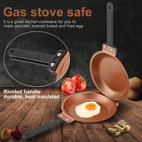 Darrahopens Home & Garden > Kitchenware > Skillets & Frying Pans Double-Sided Flip Frying Pan – Non-Stick Cooking Pan for Eggs, Pancakes, Toasted Bread – Durable Iron Material with Heat-Resistant Handle, Compact Design for Home Kitchen Use – Ideal for Gas Stoves (Golden)
