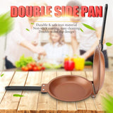 Darrahopens Home & Garden > Kitchenware > Skillets & Frying Pans Double-Sided Flip Frying Pan – Non-Stick Cooking Pan for Eggs, Pancakes, Toasted Bread – Durable Iron Material with Heat-Resistant Handle, Compact Design for Home Kitchen Use – Ideal for Gas Stoves (Golden)