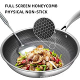 Darrahopens Home & Garden > Kitchenware > Skillets & Frying Pans Stainless Steel Non-Stick Frying Pan 26CM Honeycomb Wok Skillet with Lid Induction Compatible Cookware Silver