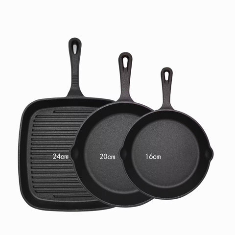 Darrahopens Home & Garden > Kitchenware > Skillets & Frying Pans Three-piece set Heavy Duty Cast Iron Skillet & Grill Pan Thickened Vintage Style Cookware for Steak Breakfast & Camping