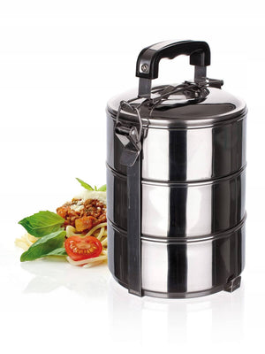 Darrahopens Home & Garden > Kitchenware Stackable 3-Tier Stainless Steel Lunch Bento Box Tiffin - 23cm x 15cm