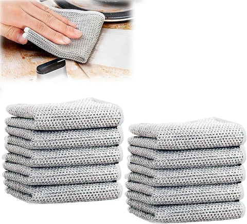 Darrahopens Home & Garden > Kitchenware > Table Linen & Kitchen Towels 10pcs Kitchen DishCloths, 7.87"×7.87" Wire Dishwashing Rag for Wet and Dry, Multipurpose Cleaning Cloth, Reusable and Washable Clean Tools for Cookware, Sinks, Stove Tops, Dishes