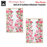 Darrahopens Home & Garden > Kitchenware > Table Linen & Kitchen Towels Ashdene Set of 2 Heritage Rose Cotton Kitchen Tea Towels 50 x 70 cm