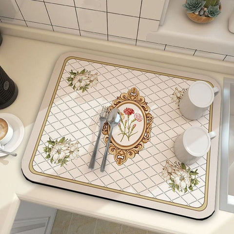 Darrahopens Home & Garden > Kitchenware > Table Linen & Kitchen Towels Beige Kitchen Countertop Drainage Mat Absorbent Quick Dry Tech Velvet Dish Drying Pad 40x60cm(CD0076-1)