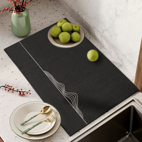 Darrahopens Home & Garden > Kitchenware > Table Linen & Kitchen Towels Black Kitchen Countertop Drainage Mat Absorbent Quick Dry Tech Velvet Dish Drying Pad 40x60cm(CD0077-2)