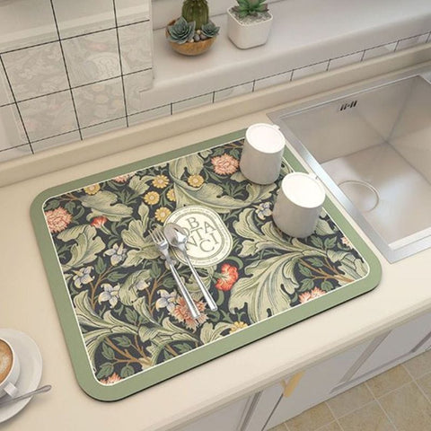 Darrahopens Home & Garden > Kitchenware > Table Linen & Kitchen Towels Green Kitchen Countertop Drainage Mat Absorbent Quick Dry Tech Velvet Dish Drying Pad 40x60cm(CD0076-3)