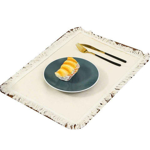 Darrahopens Home & Garden > Kitchenware > Table Linen & Kitchen Towels linen-cotton Frayed Placemats Set of 4 Dining Table 11.8x17.7 Inch | Rustic Vintage Boho Washable Easter Placemat for Outdoor Parties BBQ's,Wedding, Holiday