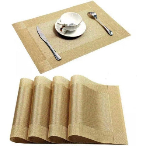 Darrahopens Home & Garden > Kitchenware > Table Linen & Kitchen Towels PVC Non-Slip Heat Resistant Placemats Set of 4 Gold for Dining Table Kitchen Compatible with PVC