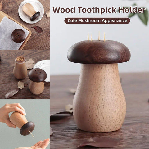 Darrahopens Home & Garden > Kitchenware > Table Linen & Kitchen Towels Solid Wood Toothpick Holder Black Walnut Beech Cute Mushroom Toothpick Box