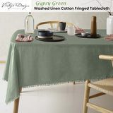 Darrahopens Home & Garden > Kitchenware > Table Linen & Kitchen Towels Vintage Design Homewares Gypsy Green Fringed Washed Linen Cotton Tablecloth 130cm x 180cm