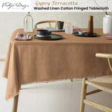Darrahopens Home & Garden > Kitchenware > Table Linen & Kitchen Towels Vintage Design Homewares Gypsy Terracotta Fringed Washed Linen Cotton Tablecloth 150cm x 300cm