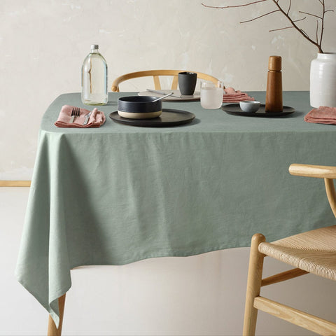 Darrahopens Home & Garden > Kitchenware > Table Linen & Kitchen Towels Vintage Design Homewares Helm Green Washed Linen Cotton Tablecloth 130cm x 180cm