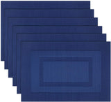 Darrahopens Home & Garden > Kitchenware > Table Linen & Kitchen Towels Washable Woven Vinyl Placemats Set of 6 for Dining Table, Navy Blue, 18 X 12 Inch, Easy to Clean Plastic