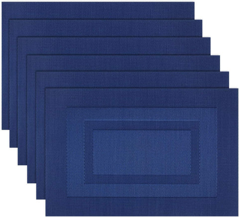 Darrahopens Home & Garden > Kitchenware > Table Linen & Kitchen Towels Washable Woven Vinyl Placemats Set of 6 for Dining Table, Navy Blue, 18 X 12 Inch, Easy to Clean Plastic