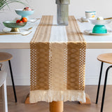 Darrahopens Home & Garden > Kitchenware > Table Linen & Kitchen Towels White-Grey Bohemian Woven Table Runner with Tassels(30X183CM) - Wrinkle-Resistant Striped Table Scarf for Wedding, Holiday & Outdoor Party