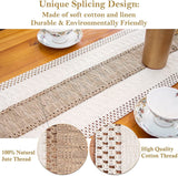 Darrahopens Home & Garden > Kitchenware > Table Linen & Kitchen Towels White-Grey Bohemian Woven Table Runner with Tassels(30X183CM) - Wrinkle-Resistant Striped Table Scarf for Wedding, Holiday & Outdoor Party