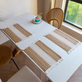 Darrahopens Home & Garden > Kitchenware > Table Linen & Kitchen Towels White-Grey Bohemian Woven Table Runner with Tassels(30X183CM) - Wrinkle-Resistant Striped Table Scarf for Wedding, Holiday & Outdoor Party