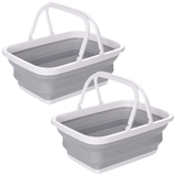 Darrahopens Home & Garden > Laundry & Cleaning 2x 9L Collapsible Laundry Folding Basket Wash Clothes w Handles Bin - Grey/White