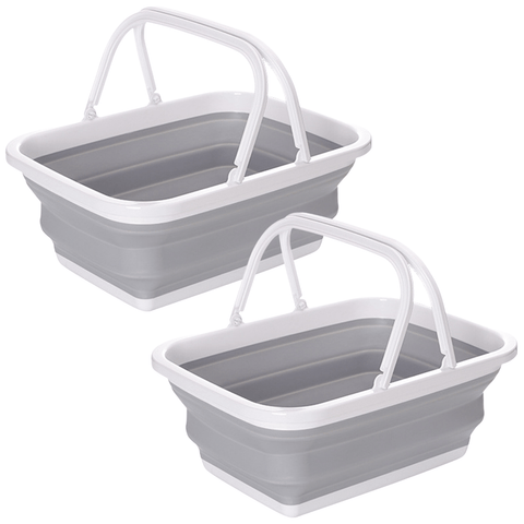 Darrahopens Home & Garden > Laundry & Cleaning 2x 9L Collapsible Laundry Folding Basket Wash Clothes w Handles Bin - Grey/White
