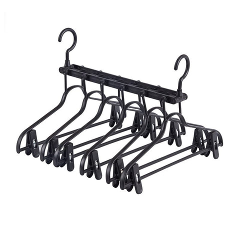 Darrahopens Home & Garden > Laundry & Cleaning > Drying Racks & Hangers 2-SET Space-Saving 6-in-1 Foldable Hanger Set Multi-Functional Closet Organizer Clothes Drying Rack with Pant Clips (Black & Black Clip Upgrade Edition) Ideal for Homes and Dorm Rooms