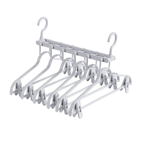 Darrahopens Home & Garden > Laundry & Cleaning > Drying Racks & Hangers 2-SET Space-Saving 6-in-1 Foldable Hanger Set Multi-Functional Closet Organizer Clothes Drying Rack with Pant Clips (Gray & Gray Clip Upgrade Edition) Ideal for Homes and Dorm Rooms