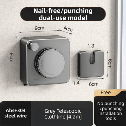Darrahopens Home & Garden > Laundry & Cleaning > Drying Racks & Hangers Grey 4.2M Heavy Duty Invisible Retractable Clothesline - Rustproof & Drill-Free Laundry Hanger with 20kg Load Capacity