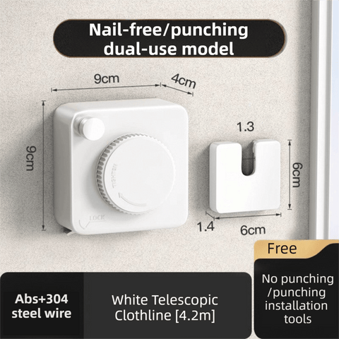 Darrahopens Home & Garden > Laundry & Cleaning > Drying Racks & Hangers White 4.2M Heavy Duty Invisible Retractable Clothesline - Rustproof & Drill-Free Laundry Hanger with 20kg Load Capacity