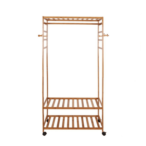 Darrahopens Home & Garden > Laundry & Cleaning > Drying Racks & Hangers XXL Wooden Clothes Rail Coat Rack with Wheels – Open Wardrobe Organizer