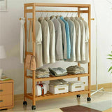 Darrahopens Home & Garden > Laundry & Cleaning > Drying Racks & Hangers XXL Wooden Clothes Rail Coat Rack with Wheels – Open Wardrobe Organizer