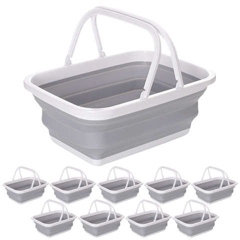 Darrahopens Home & Garden > Laundry & Cleaning > Laundry Baskets 10x 9L Collapsible Laundry Folding Clothes Basket w Handles Bin Bulk- Grey/White
