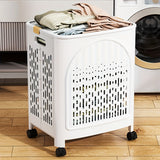 Darrahopens Home & Garden > Laundry & Cleaning > Laundry Baskets A wheeled foldable plastic laundry basket, suitable for dirty clothes and easy to move. It features a breathable design for convenience and practicality.