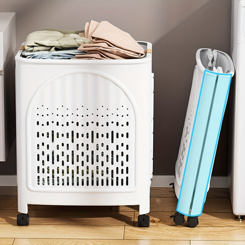 Darrahopens Home & Garden > Laundry & Cleaning > Laundry Baskets A wheeled foldable plastic laundry basket, suitable for dirty clothes and easy to move. It features a breathable design for convenience and practicality.