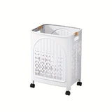 Darrahopens Home & Garden > Laundry & Cleaning > Laundry Baskets A wheeled foldable plastic laundry basket, suitable for dirty clothes and easy to move. It features a breathable design for convenience and practicality.