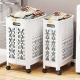 Darrahopens Home & Garden > Laundry & Cleaning > Laundry Baskets A wheeled foldable plastic laundry basket, suitable for dirty clothes and easy to move. It features a breathable design for convenience and practicality.