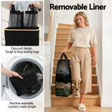 Darrahopens Home & Garden > Laundry & Cleaning > Laundry Baskets Artiss 2 Sections Laundry Basket with Removable Bags Foldable Black