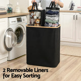 Darrahopens Home & Garden > Laundry & Cleaning > Laundry Baskets Artiss 2 Sections Laundry Basket with Removable Bags Foldable Black
