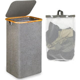 Darrahopens Home & Garden > Laundry & Cleaning > Laundry Baskets Large Laundry Basket With Lid, 100L Dirty Basket With Bamboo Handles For Clothes, Laundry Basket Xxl Foldable With