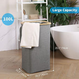 Darrahopens Home & Garden > Laundry & Cleaning > Laundry Baskets Large Laundry Basket With Lid, 100L Dirty Basket With Bamboo Handles For Clothes, Laundry Basket Xxl Foldable With