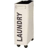 Darrahopens Home & Garden > Laundry & Cleaning > Laundry Baskets Narrow Laundry Basket on Wheels with Corono Beige Polyester Fabric 43L 18.5x60x40cm