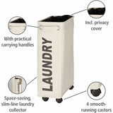 Darrahopens Home & Garden > Laundry & Cleaning > Laundry Baskets Narrow Laundry Basket on Wheels with Corono Beige Polyester Fabric 43L 18.5x60x40cm